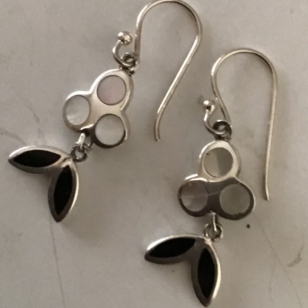 STERLING AND BLACK ENAMEL/MOTHER OF PEARL EARRINGS